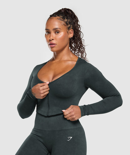 Gymshark Gains Seamless Washed Zip Up Jacket - Black