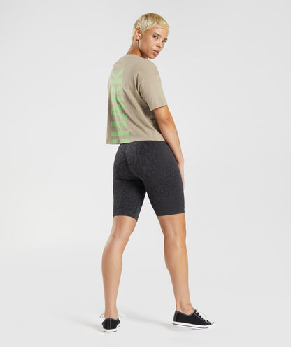 Gymshark 315 Midi T-Shirt - Cement Brown/Fluo Lime