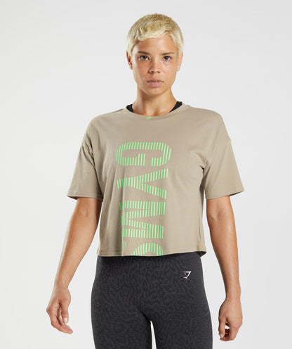 Gymshark 315 Midi T-Shirt - Cement Brown/Fluo Lime