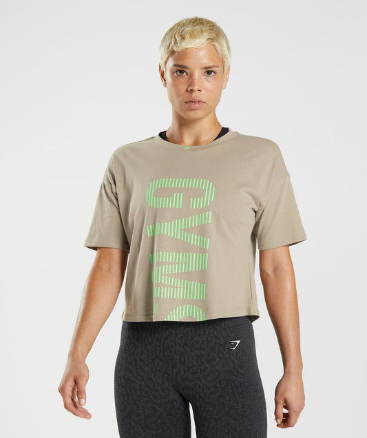 Gymshark 315 Midi T-Shirt - Cement Brown/Fluo Lime