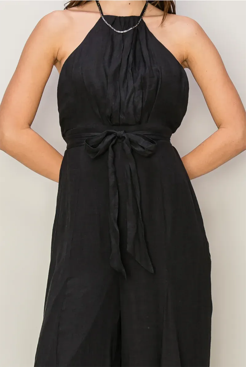 Backless Halter Neck Front Tie Wide Leg Jumpsuit