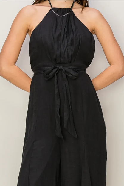 Backless Halter Neck Front Tie Wide Leg Jumpsuit