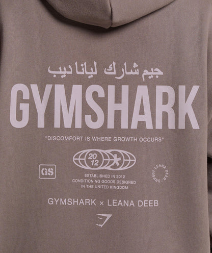 GS X Leana Deeb Oversized Graphic Hoodie - Dusty Brown