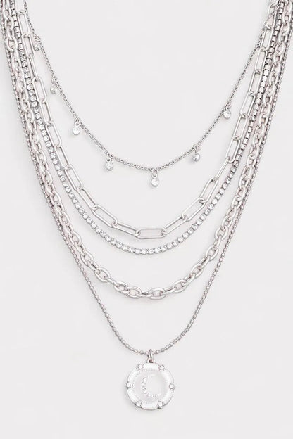 5 Layer Chain Crystal Moon Medallion Necklace