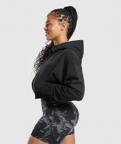 GS Power Cropped Zip Hoodie - Black