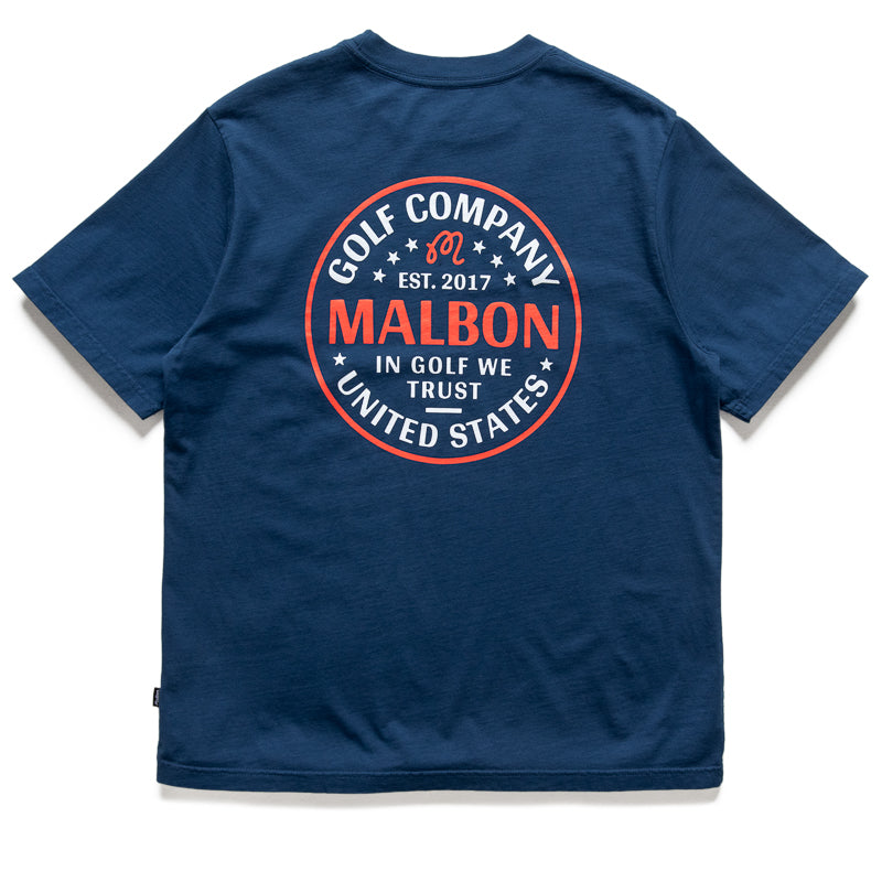 Malbon Golf In Golf We Trust Tee - Navy
