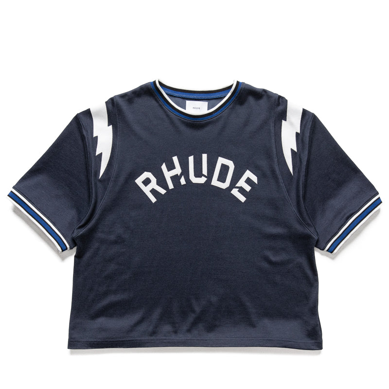 Rhude Logo Lightning Ringer Tee - Navy/White