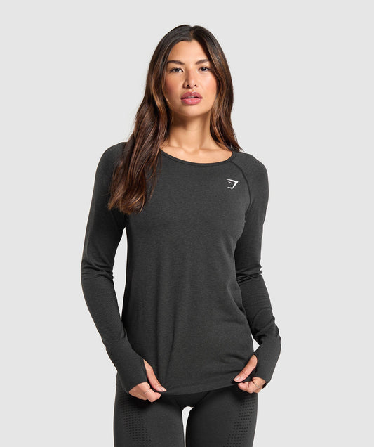 Gymshark Vital Seamless 2.0 Light Long Sleeve Top - Black Marl