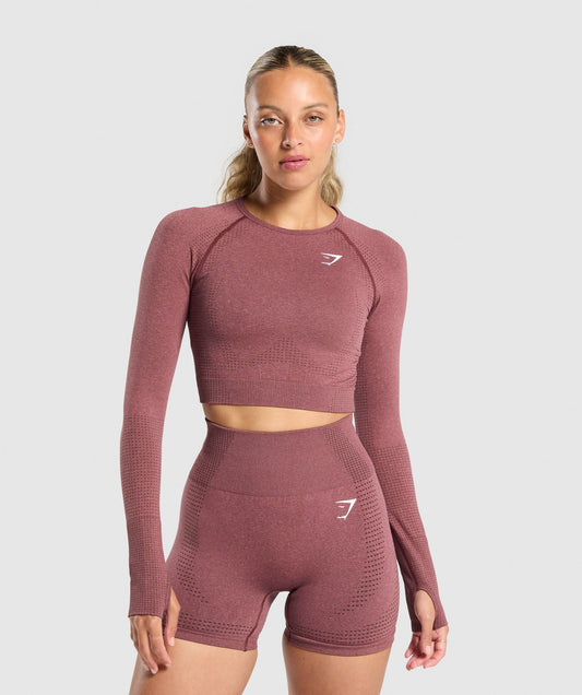 Gymshark Vital Seamless Crop Top - Burgundy Pink /Marl