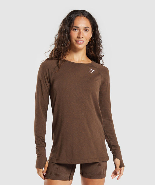 Gymshark Vital Seamless Light Long Sleeve Top - Espresso Marl