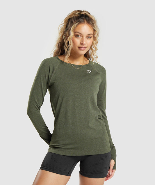Gymshark Vital Seamless 2.0 Light Long Sleeve Top - Base Green Marl