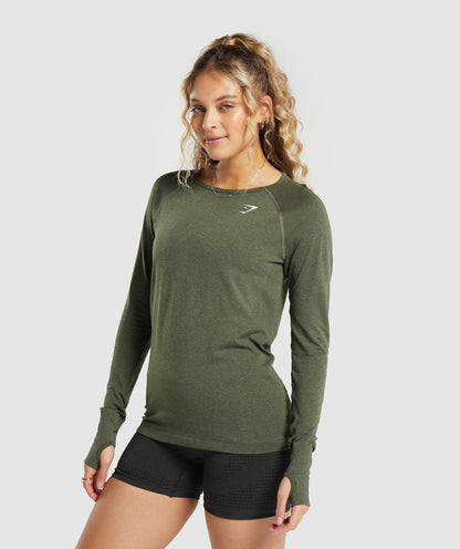 Gymshark Vital Seamless 2.0 Light Long Sleeve Top - Base Green Marl