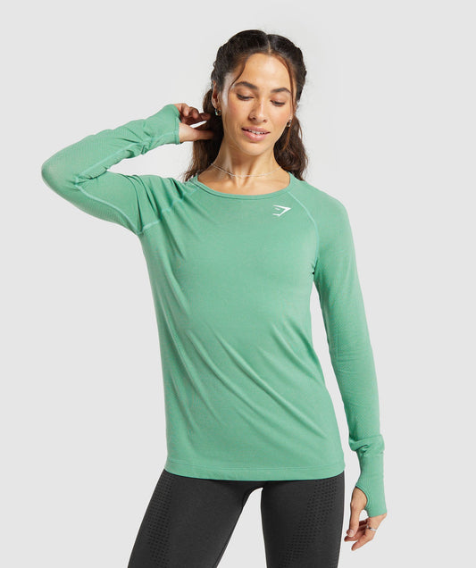 Gymshark Vital Seamless 2.0 Light Long Sleeve Top - Lagoon Green/ Marl