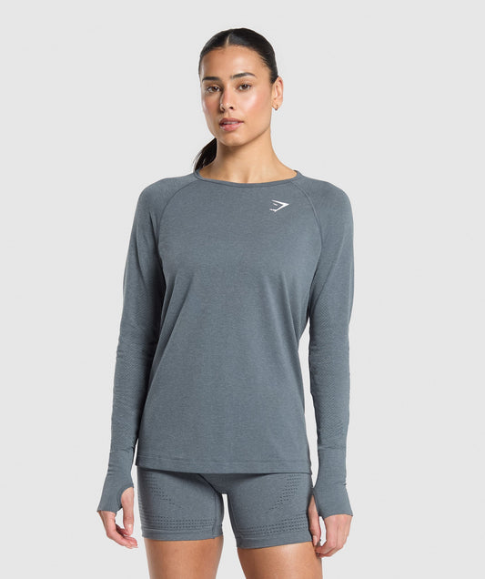 Gymshark Vital Seamless 2.0 Light Long Sleeve Top - Strong Grey/Marl