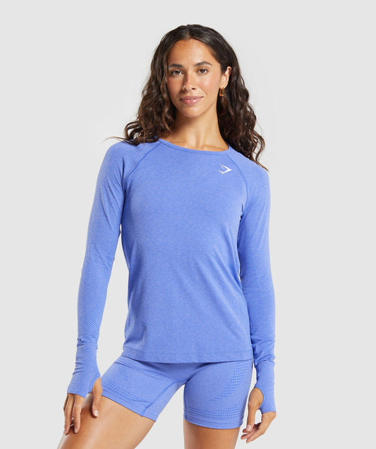 Gymshark Vital Seamless Light Long Sleeve Top - Lift Blue/ Marl