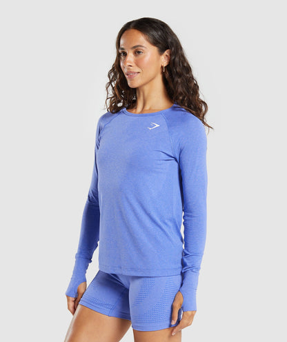 Gymshark Vital Seamless Light Long Sleeve Top - Lift Blue/ Marl