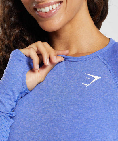 Gymshark Vital Seamless Light Long Sleeve Top - Lift Blue/ Marl