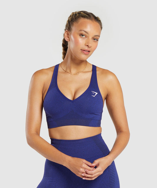 Gymshark Vital Seamless  2.0 V Neck Sports Bra - Cobalt Purple Marl