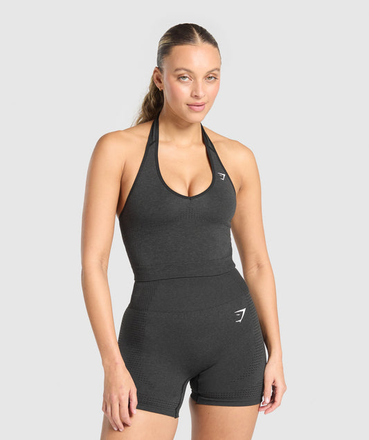Gymshark Vital Seamless Halter Neck Tank With Shelf - Black Marl