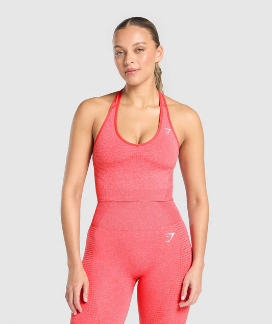 Gymshark Vital Seamless Halter Neck Tank With Shelf - Coral Red Marl