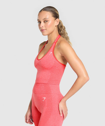 Gymshark Vital Seamless Halter Neck Tank With Shelf - Coral Red Marl