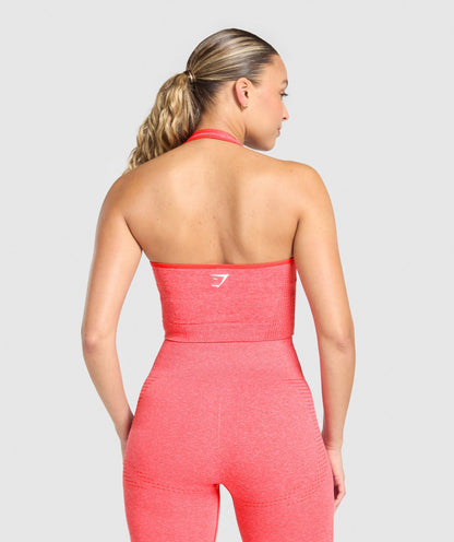 Gymshark Vital Seamless Halter Neck Tank With Shelf - Coral Red Marl