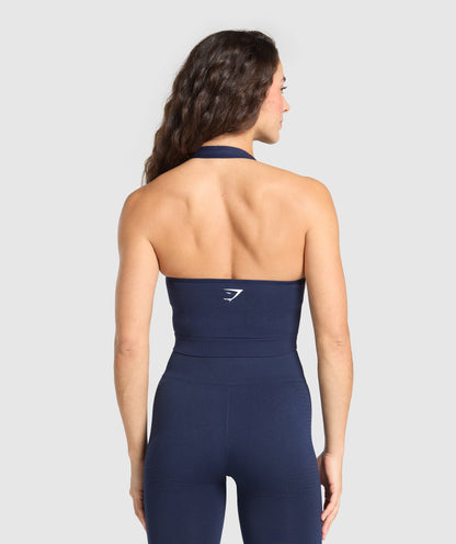 Gymshark Vital Seamless Halter Neck Tank With Shelf - Heavy Blue Marl
