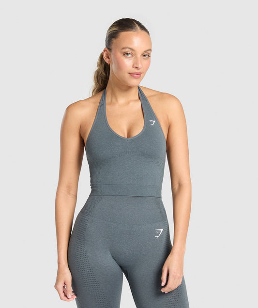 Gymshark Vital Seamless Halter Neck Tank - Strong Grey/Marl