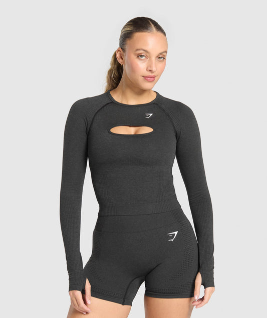 Gymshark Vital Seamless Long Sleeve Cut Out Top - Black Marl
