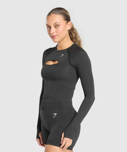 Gymshark Vital Seamless Long Sleeve Cut Out Top - Black Marl