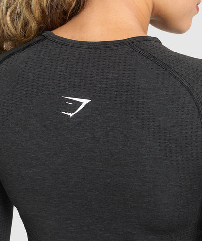 Gymshark Vital Seamless Long Sleeve Cut Out Top - Black Marl
