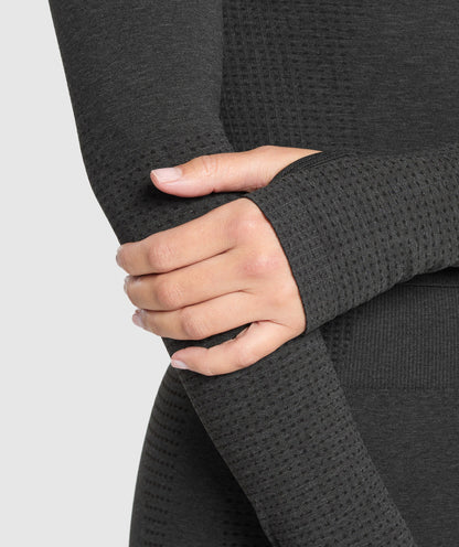 Gymshark Vital Seamless Long Sleeve Cut Out Top - Black Marl