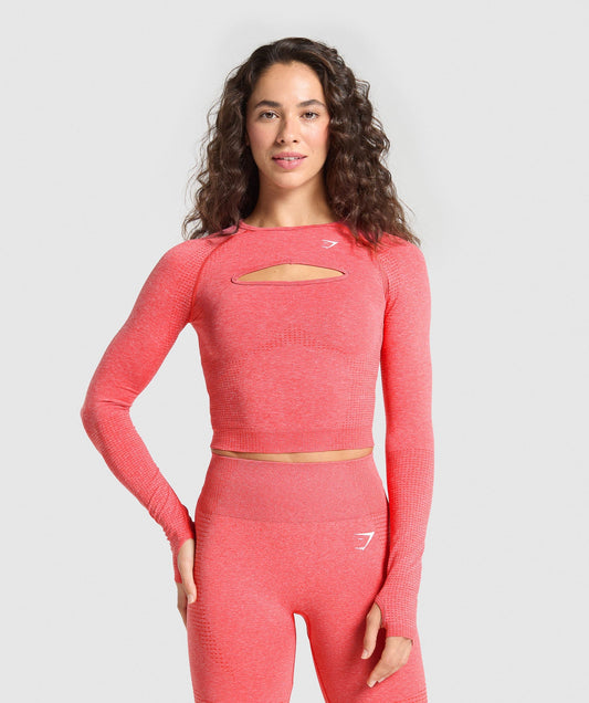 Gymshark Vital Seamless Long Sleeve Cut Out Top - Coral Red Marl