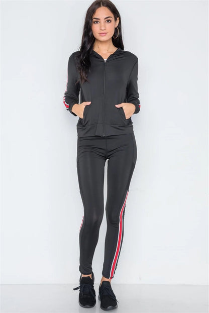 Black Active Two Piece Legging Jacket Set /4-3