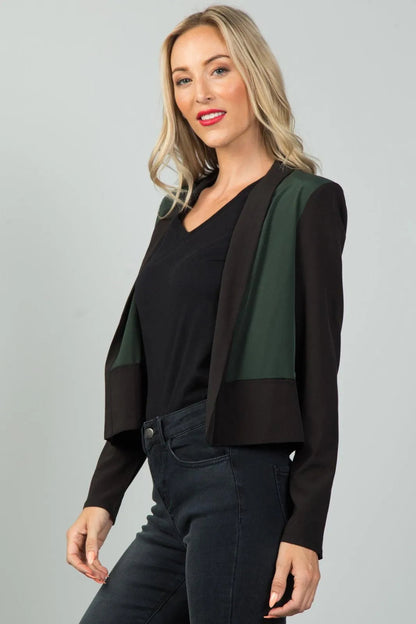 Black And Olive wo Tone Open Front Blazer / 3-2-1