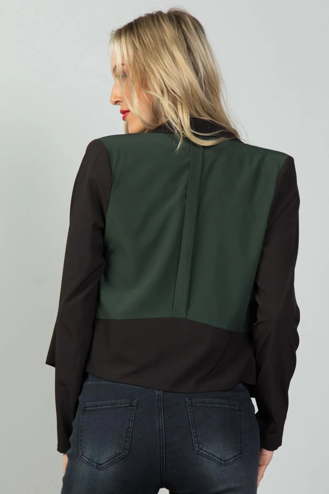 Black And Olive wo Tone Open Front Blazer / 3-2-1