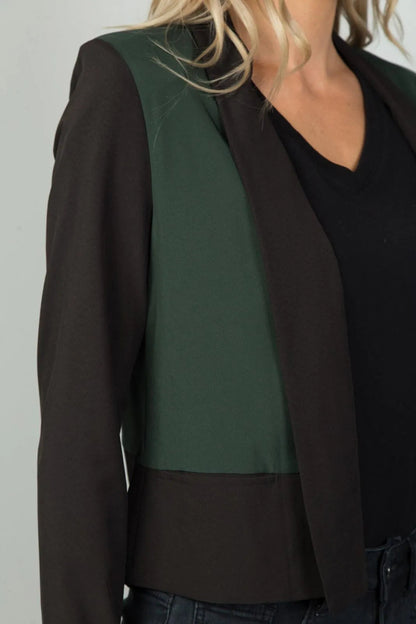 Black And Olive wo Tone Open Front Blazer / 3-2-1