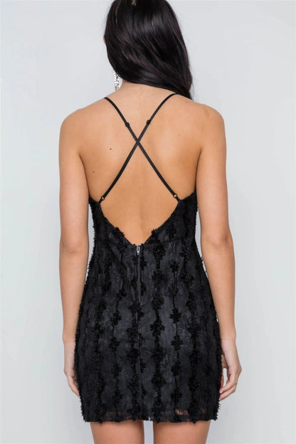 Black Floral Lace Bodycon Cami Mini Dress /3-2-2