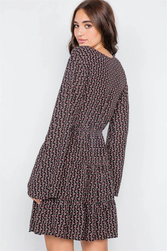 Black Floral Printed Mini Dress /2-2-2