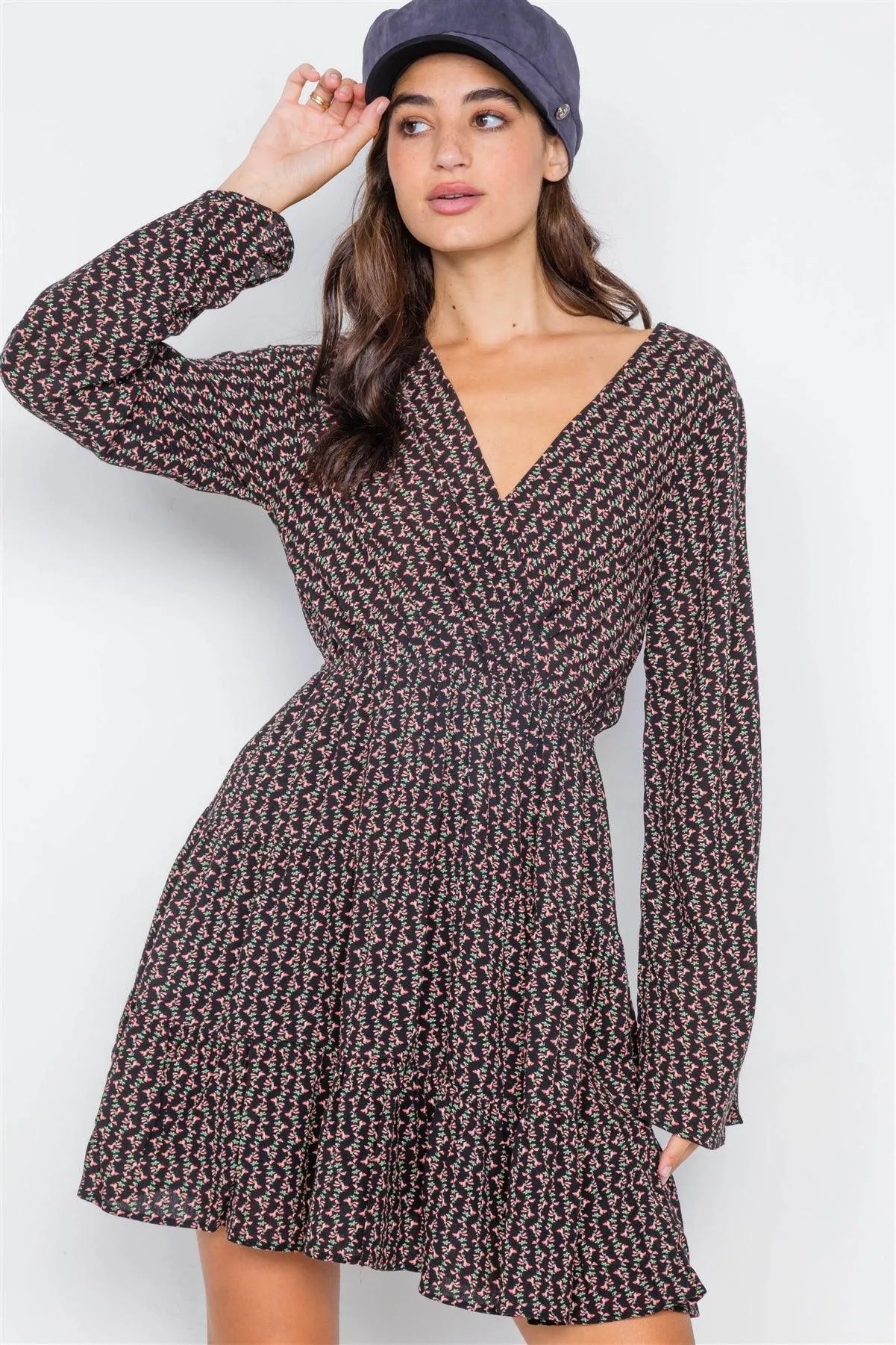 Black Floral Printed Mini Dress /2-2-2