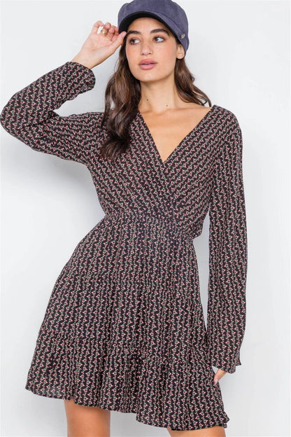 Black Floral Printed Mini Dress /2-2-2