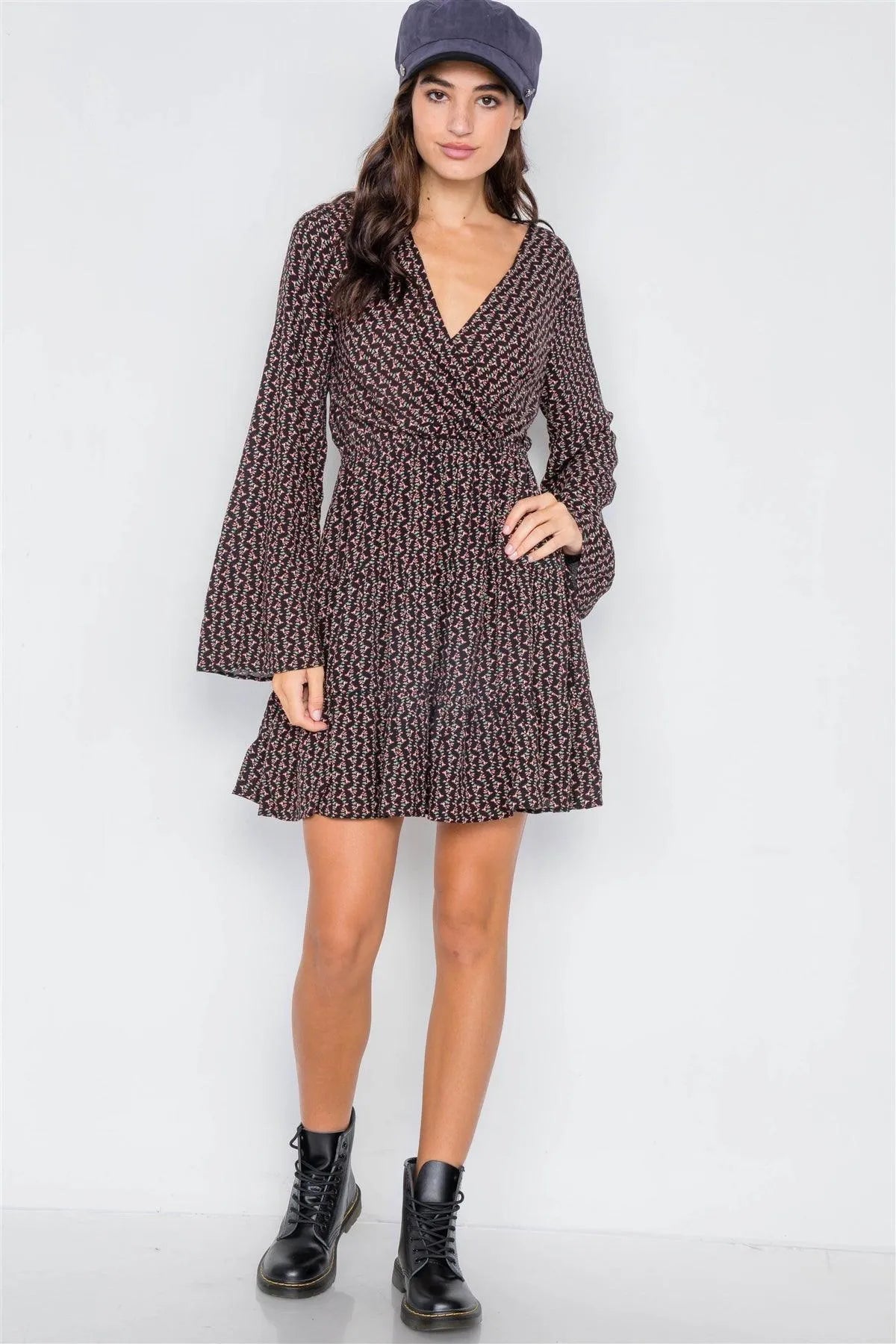 Black Floral Printed Mini Dress /2-2-2