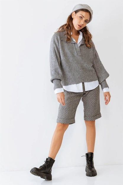 Black And White Knee Length Bermuda Plaid Shorts /1-2-2