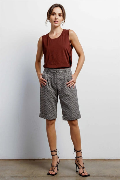 Black And White Knee Length Bermuda Plaid Shorts /1-2-2