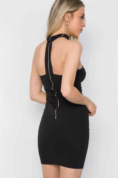 Black Bodycon Chocker Neck Mini Dress / 3-2-1