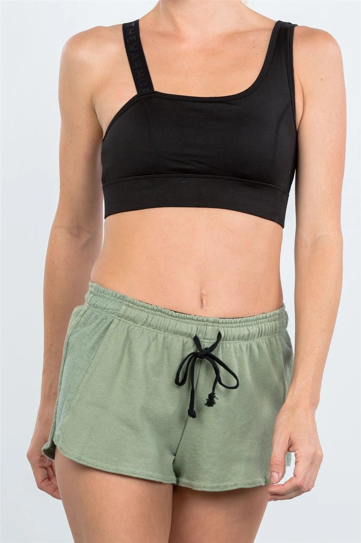 Avocado Contrast Drawstring Waist Shorts /3-2-1