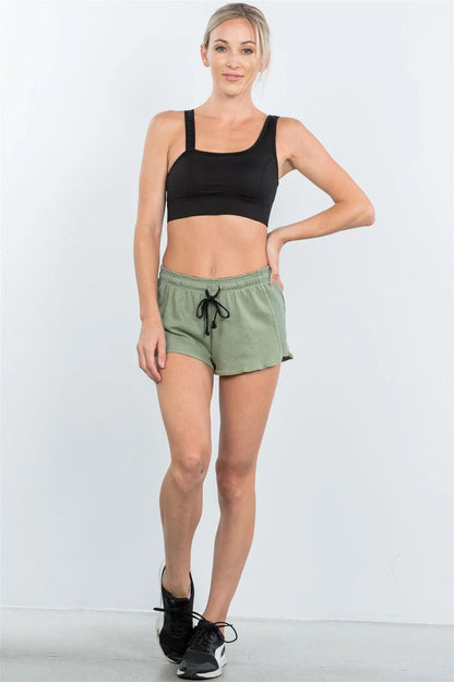 Avocado Contrast Drawstring Waist Shorts /3-2-1