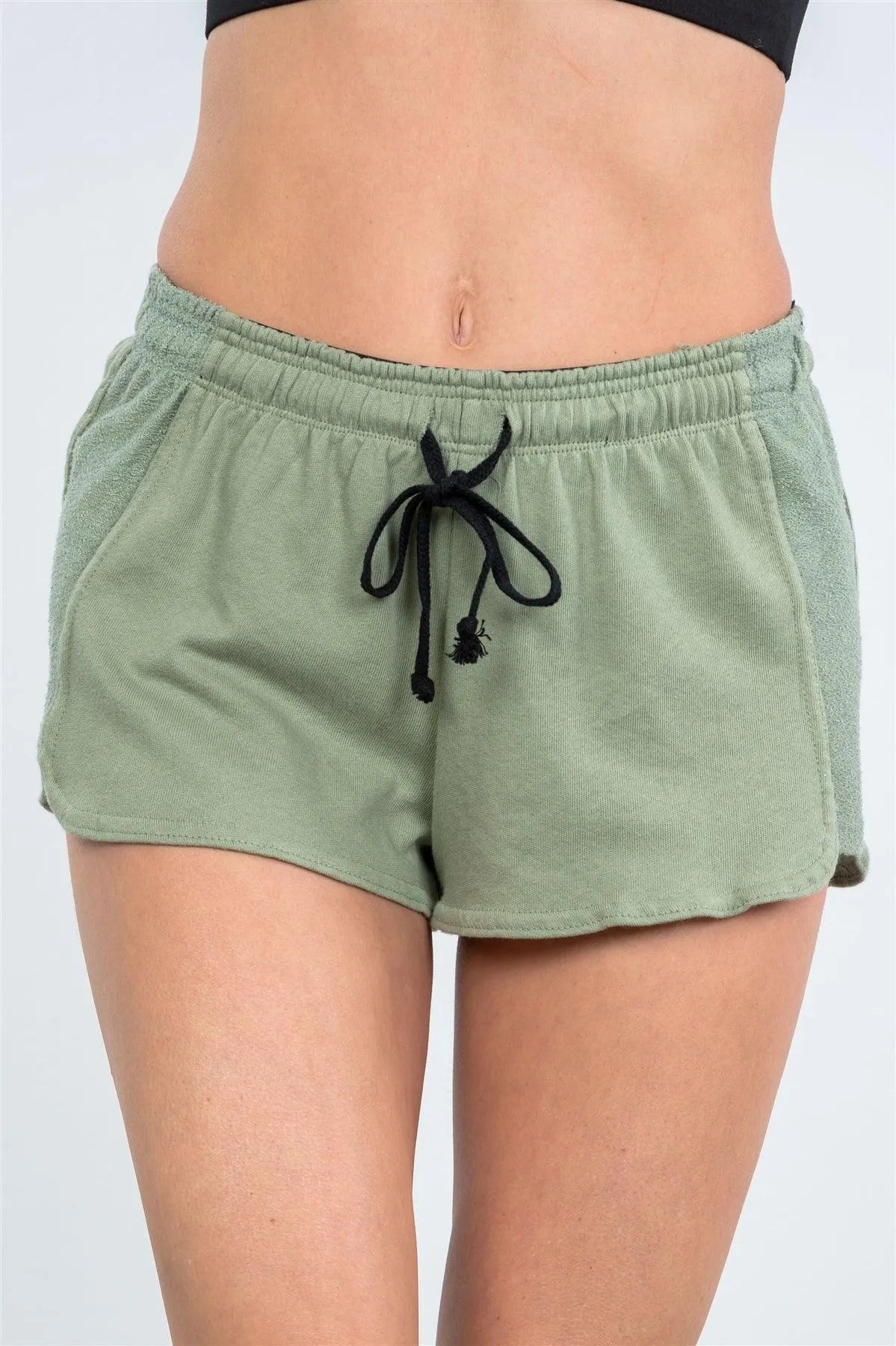 Avocado Contrast Drawstring Waist Shorts /3-2-1