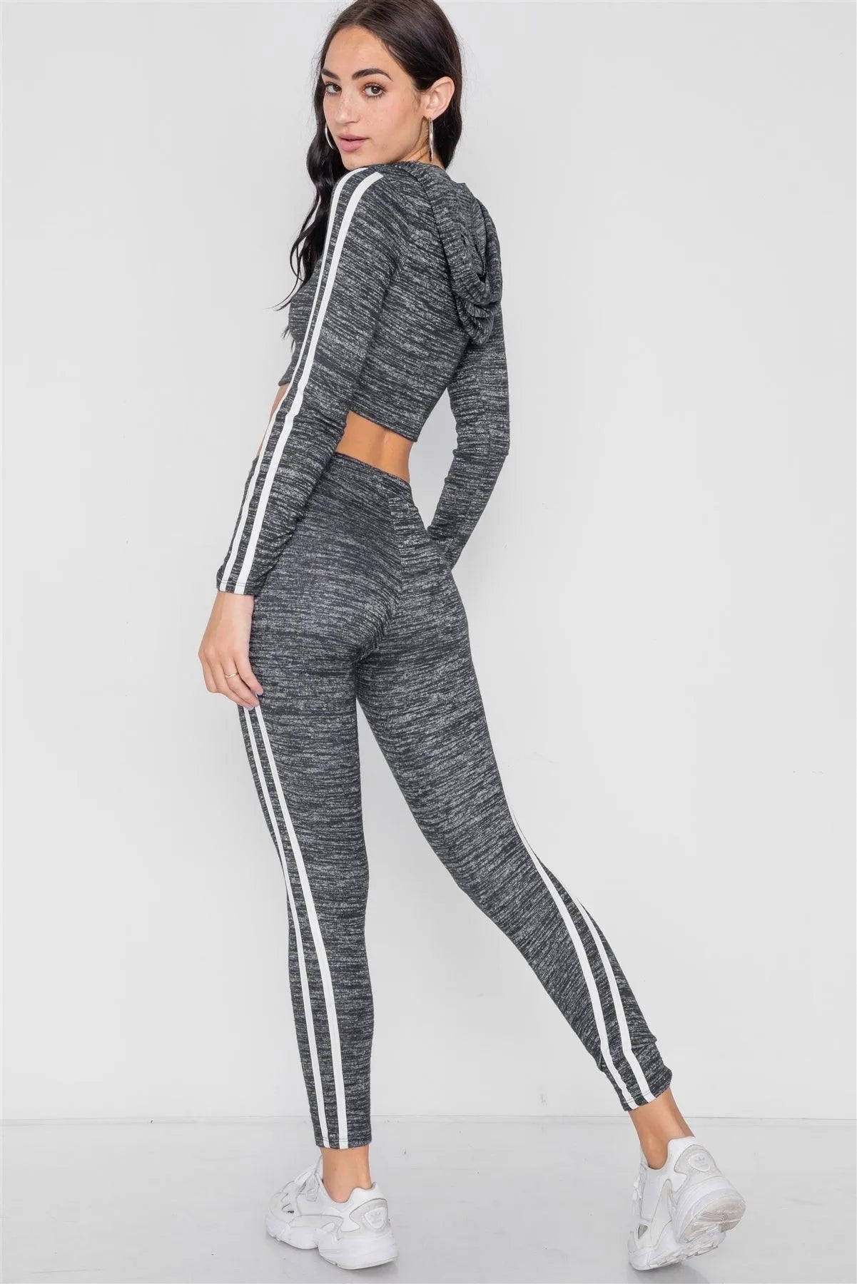 Black Heathered Crop Top Legging Two Piece Set /2-2-2