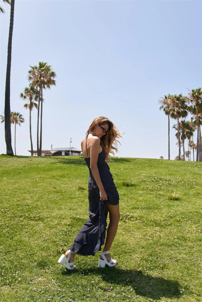Black Halter Top Polkadot Maxi Dress /3-2-1